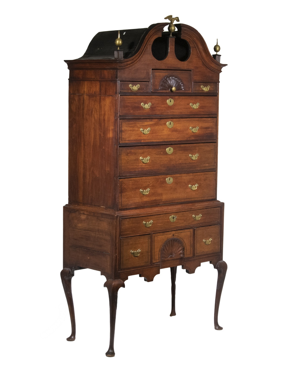 Appraisal: TH C CHIPPENDALE HIGHBOY Mahogany with stringing two-part having an