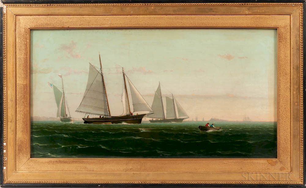 Appraisal: American School Late th Century Ships Leaving Harbor American School