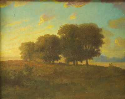 Appraisal: Unsigned Tonalist Landscape Sunset Oil on canvas no signature found