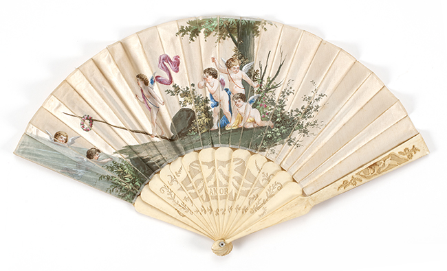 Appraisal: SATIN AND BONE FOLDING FAN Late th CenturyWhite satin leaf