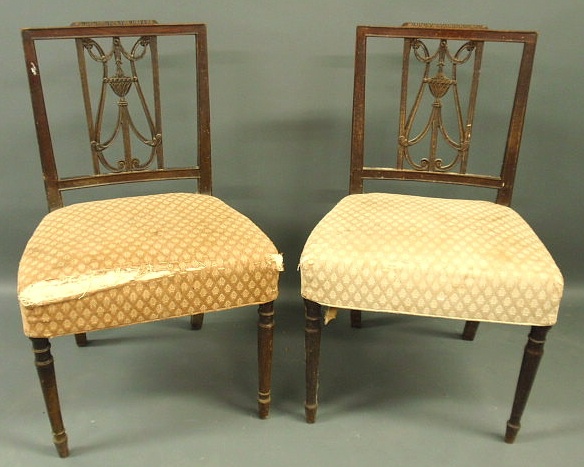 Appraisal: Pair of Hepplewhite side chairs c mahogany h x w