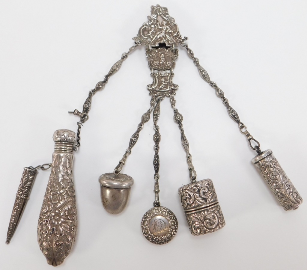 Appraisal: GORHAM VICTORIAN STERLING SILVER CHATELAINE Rhode Island th Century Segmented