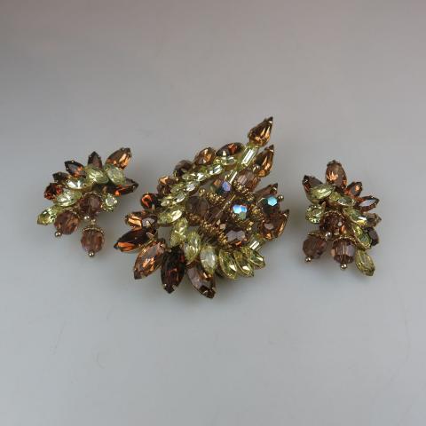 Appraisal: Hobe Gold Tone Metal Brooch And Earring Suite set with