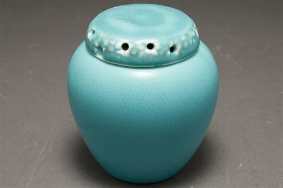 Appraisal: Rookwood turquoise glazed art pottery potpourri jar dated Oriental style