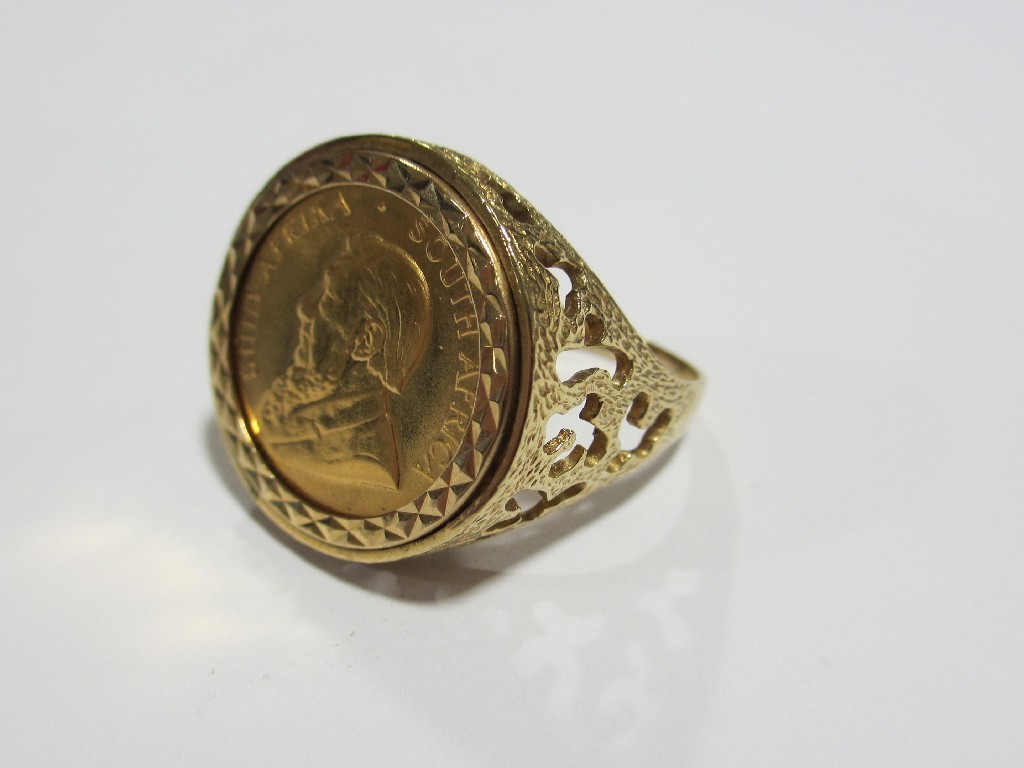 Appraisal: One quarter kruggerand gold coin in ct gold ring mount