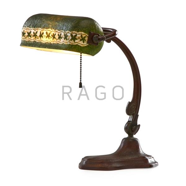 Appraisal: HANDEL Student lamp Mosserine shade Condition Report Good original patina