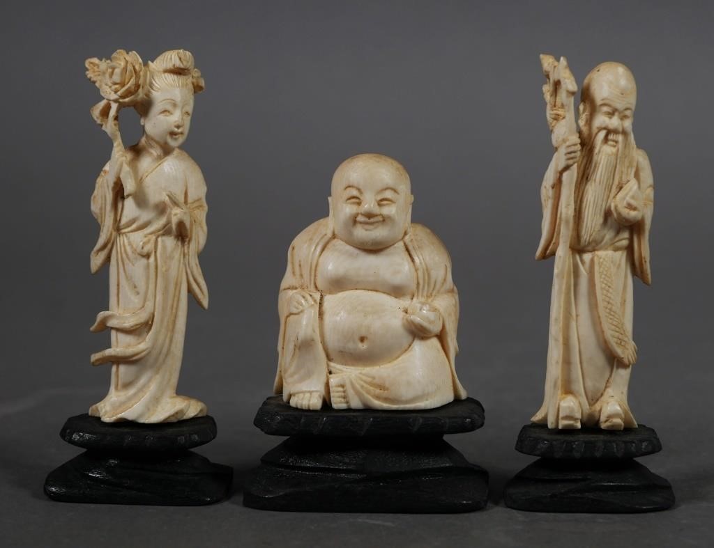 Appraisal: Three antique carvings from China including an emperor and empress