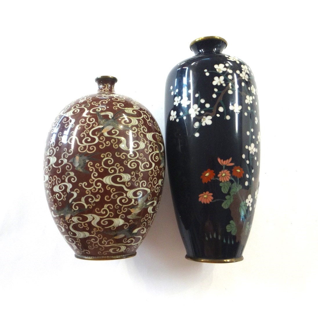 Appraisal: A Japanese cloisonn oviform vase Meiji period worked with swallows