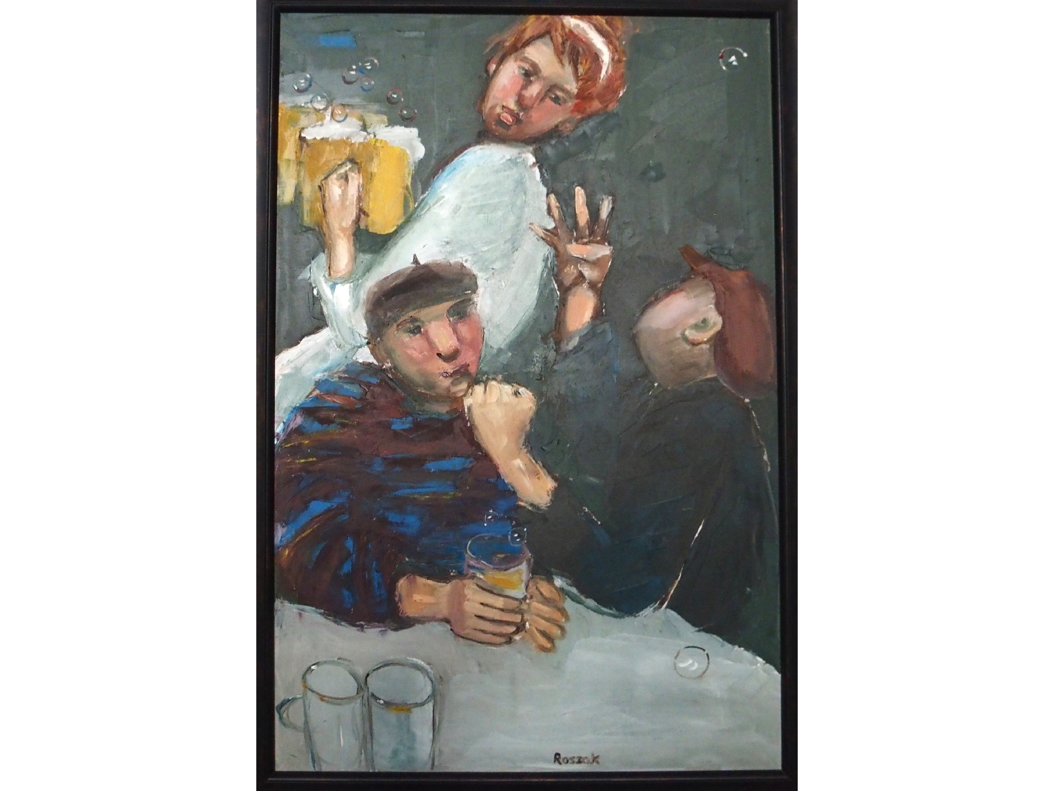 Appraisal: BASIA ROSZAK Pub Scene signed oil on canvas