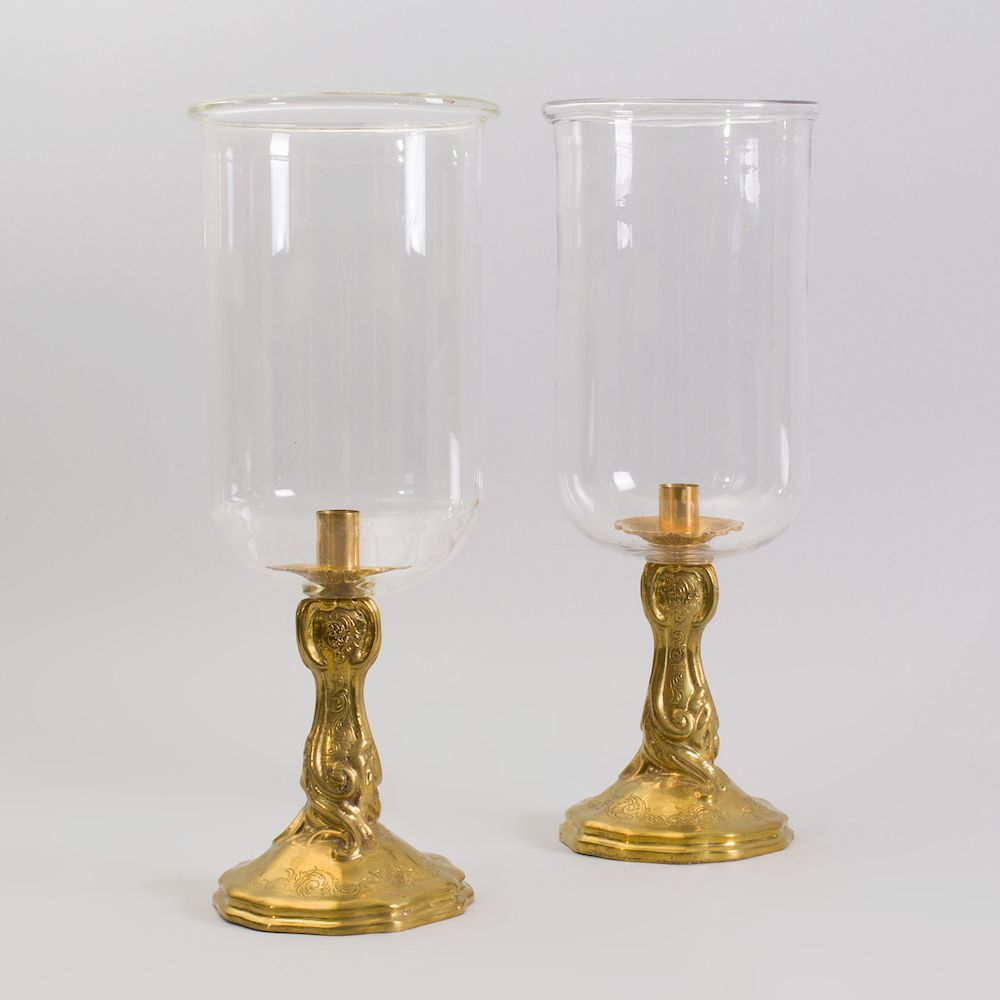 Appraisal: Pair of French Gilt-Metal and Glass Photophores Each fitted with