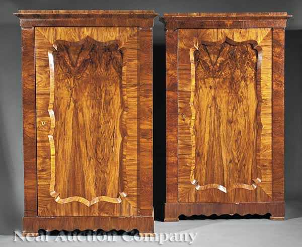 Appraisal: A Pair of Biedermeier Burled Walnut Side Cabinets th c