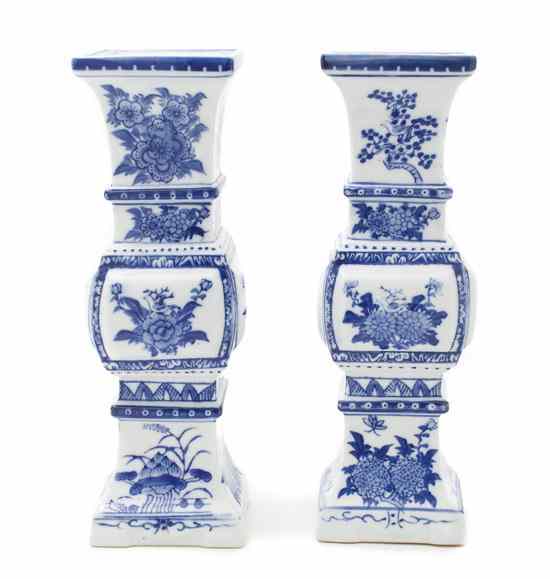 Appraisal: A Pair of Chinese Export Porcelain Candlesticks of squared baluster