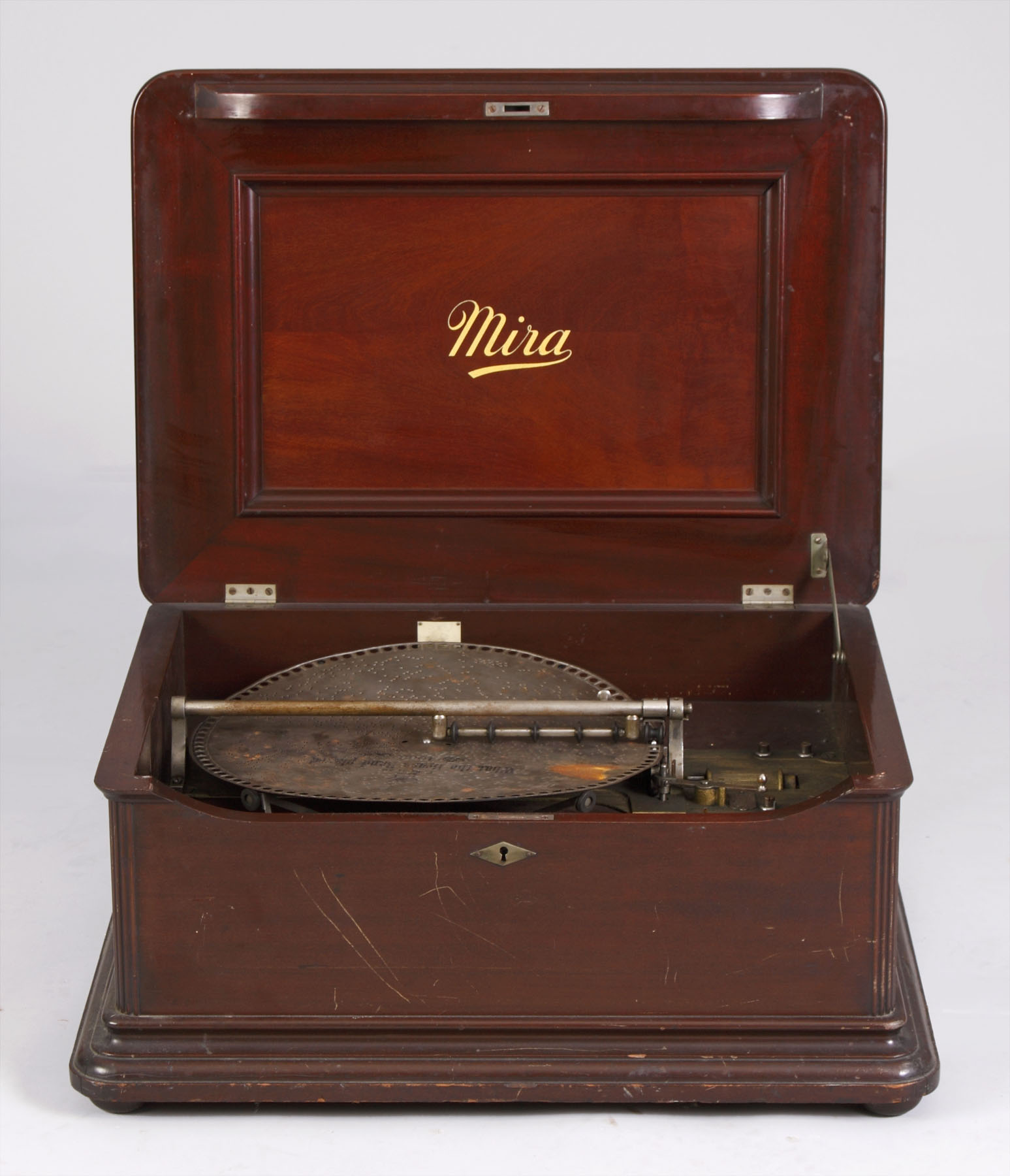 Appraisal: Mira Single Comb Music Box Mahogany case w original finish