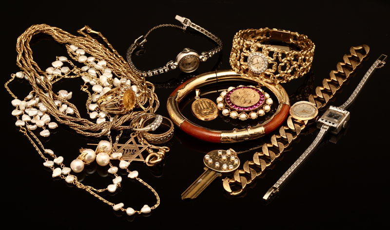 Appraisal: A group of gold jewelry watches necklaces rings Including watches