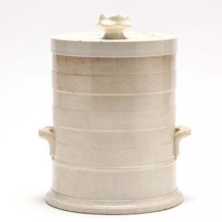 Appraisal: Cream Ware Leech Jar th century cylindrical form with applied