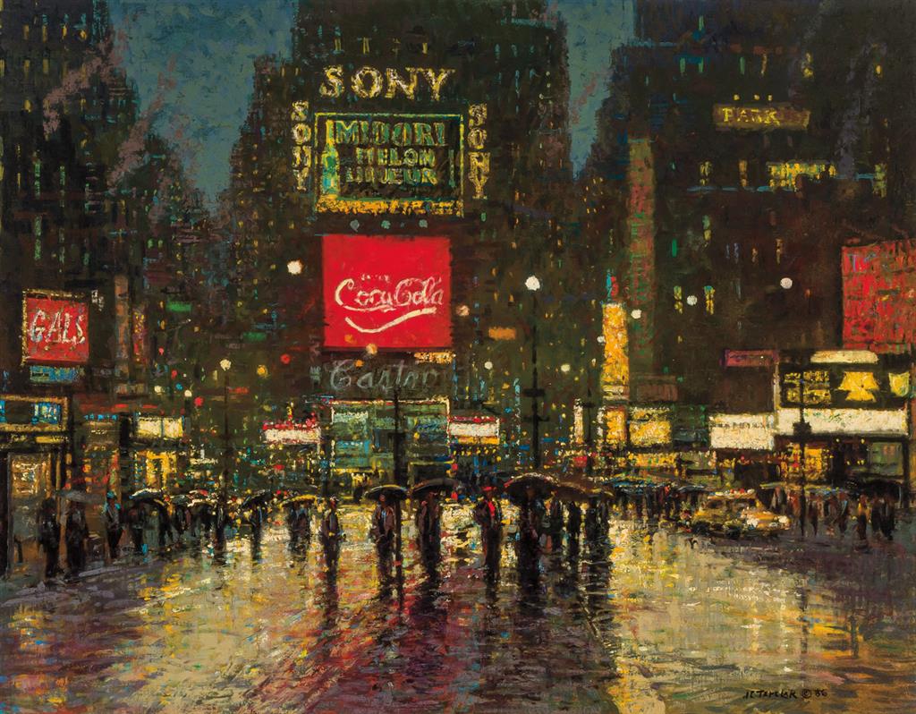 Appraisal: JOHN C TERELAK American b Time Square oil on canvas