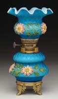 Appraisal: CORALENE DECORATED DQMOP MINI LAMP Unlisted Dark blue lined white