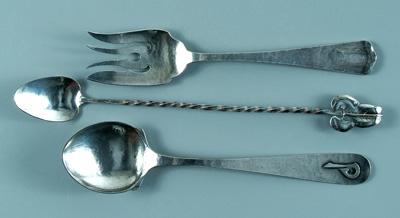 Appraisal: Three pieces Arts and Crafts sterling hammered finish flatware Lebolt