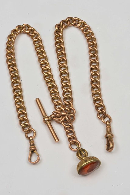 Appraisal: A CT GOLD WATCH CHAIN of graduated form with seal