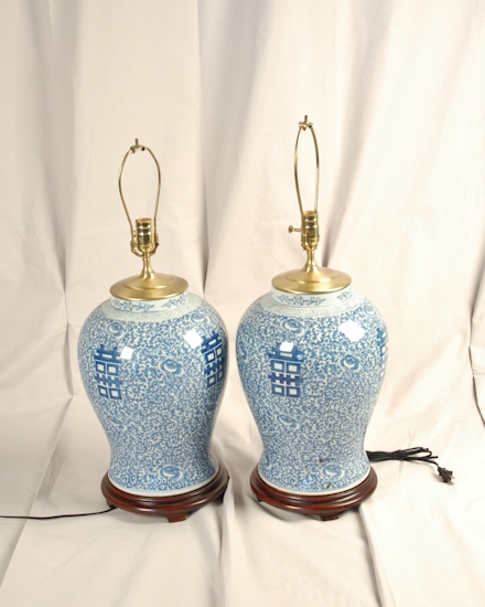 Appraisal: Pair Asian-style Blue and White Lamps H