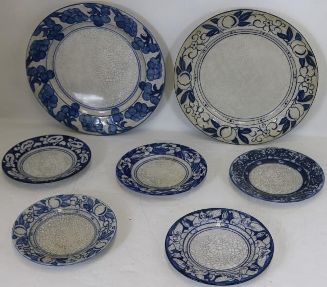 Appraisal: DEDHAM POTTERY PLATES WITH FLORAL DESIGNS TOINCLUDE IRIS GRAPE HORSE-CHESTNUT