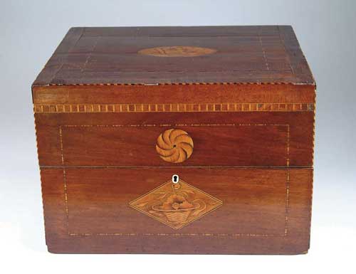 Appraisal: INLAID MAHOGANY HINGED BOX At one time probably fitted as