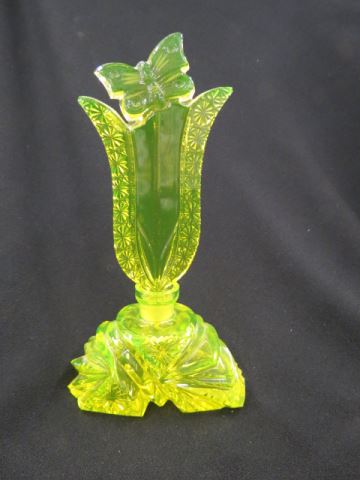 Appraisal: Czechoslovakia Art Glass Perfume Bottle vaseline tall tulip and butterfly