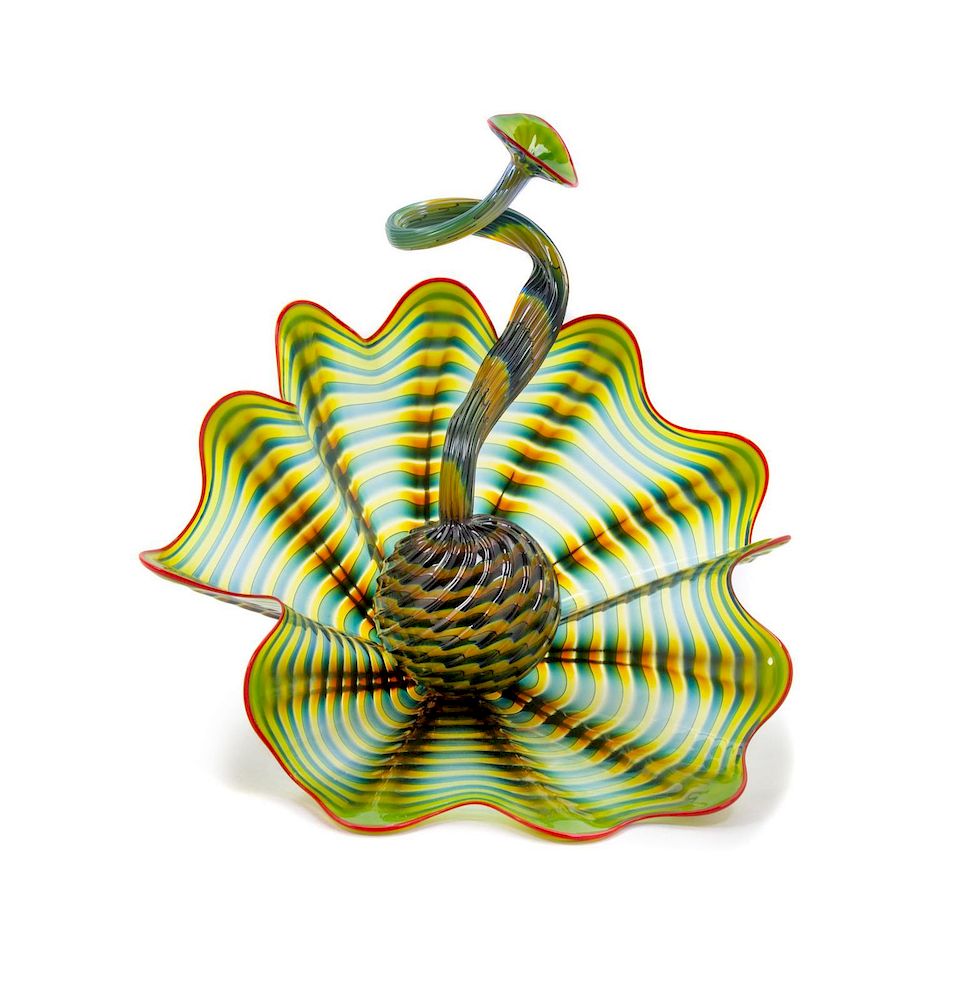 Appraisal: Dale Chihuly American b Parrot Green Two Piece Set Portland