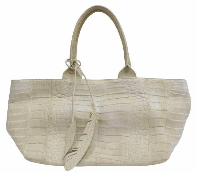 Appraisal: Nancy Gonzalez white crocodile tote bag with dual rolled shoulder