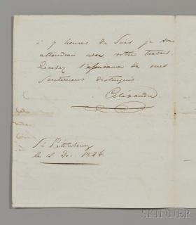 Appraisal: Alexander I Emperor of Russia - Autograph Letter Signed St