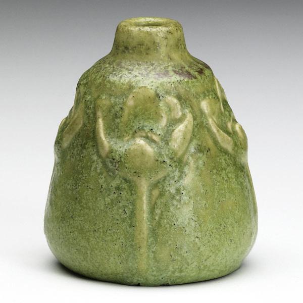 Appraisal: VAN BRIGGLE Squat vessel with crocuses in green frothy glaze