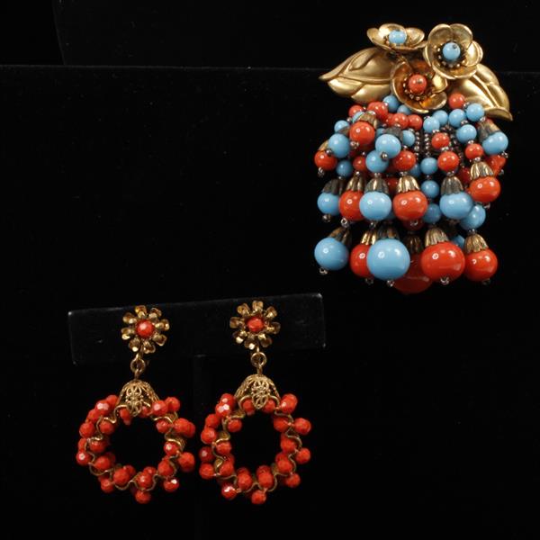 Appraisal: Frank Hess Miriam Haskell Filigree Coral Beaded Screw Back Earrings