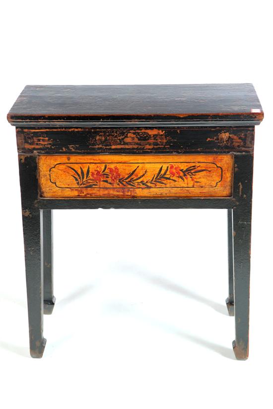 Appraisal: DECORATED SIDE TABLE Mongolia late th century mixed woods including