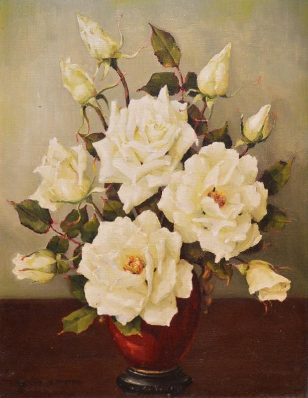 Appraisal: EVELYN BAXTER FLORAL VIRGO ROSES OIL ON BOARD X CM