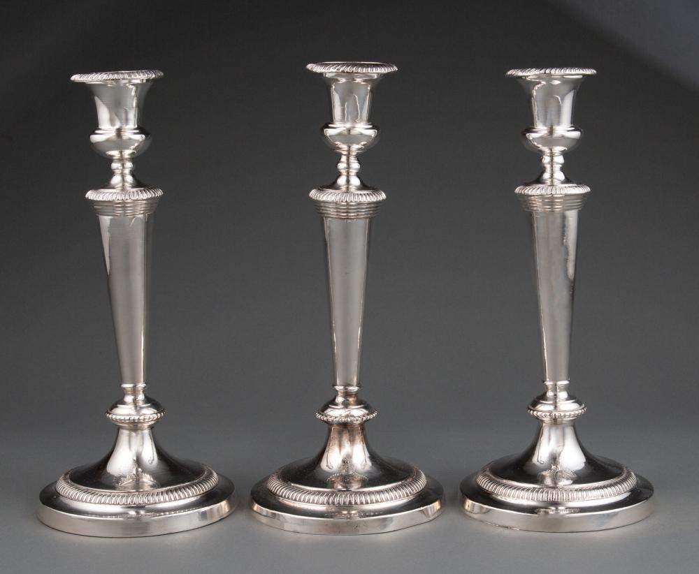 Appraisal: Set of Four Antique English Silverplate Candlesticks th c crested