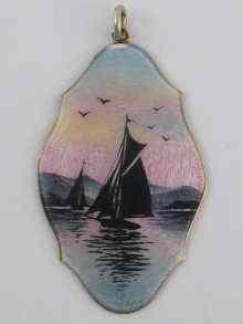 Appraisal: A Scandinavian silver gilt pendant with guilloche enamelled sailing scene