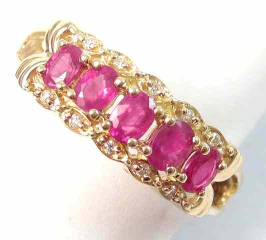 Appraisal: RUBY DIAMOND AND FOURTEEN KARAT GOLD RING set with ten