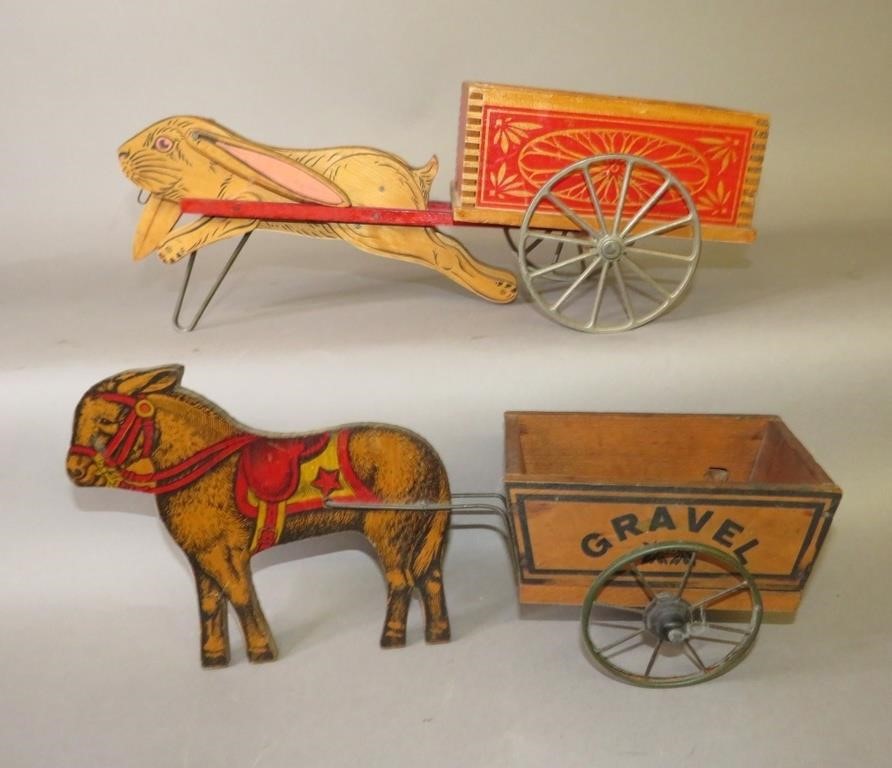 Appraisal: UNSIGNED WOODEN PULL TOY ANIMALS WITH CARTSca - both similar