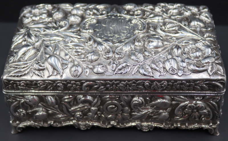 Appraisal: STERLING RITTER SULLIVAN REPOUSSE STERLING BOX Monogrammed Ritter amp Sullian