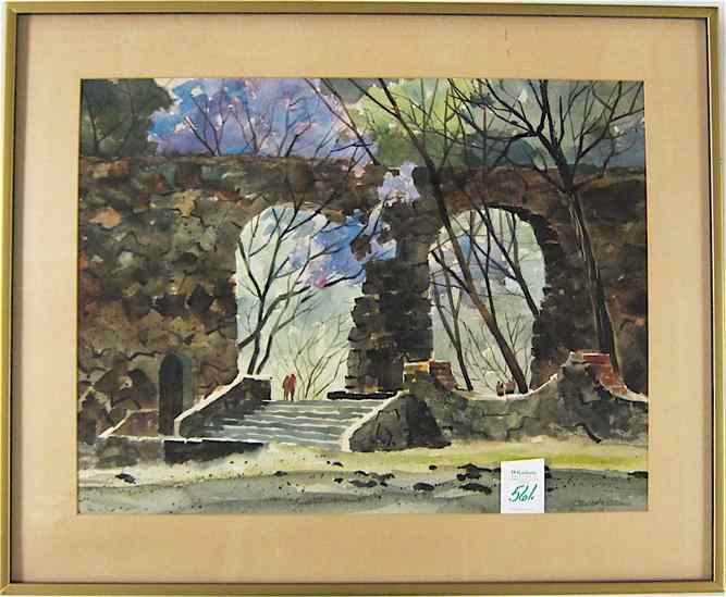 Appraisal: PERRY ACKER WATERCOLOR AND GOUCHE Washington - Landscape with stone