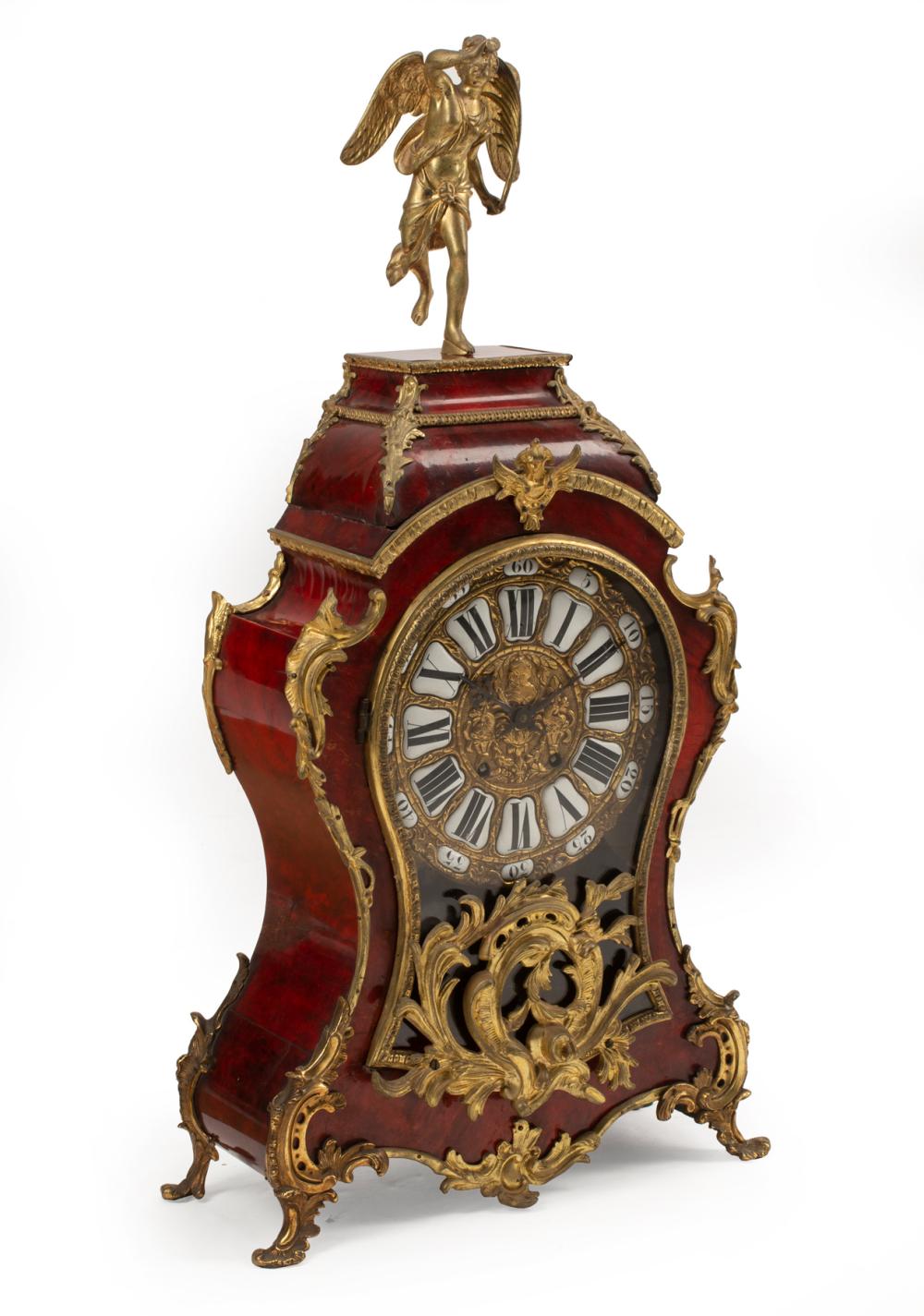 Appraisal: Louis XV-Style Bronze-Mounted Red Lacquer Bracket Clock th c surmounted