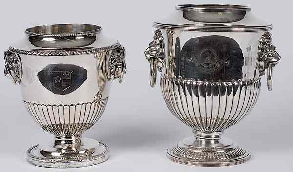 Appraisal: Silverplated Wine Coolers English two silverplated wine coolers both with