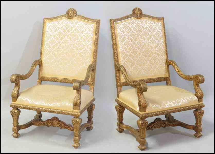 Appraisal: PAIR OF LOUIS XIV STYLE GESSO AND GILTWOOD OPEN ARMCHAIRS