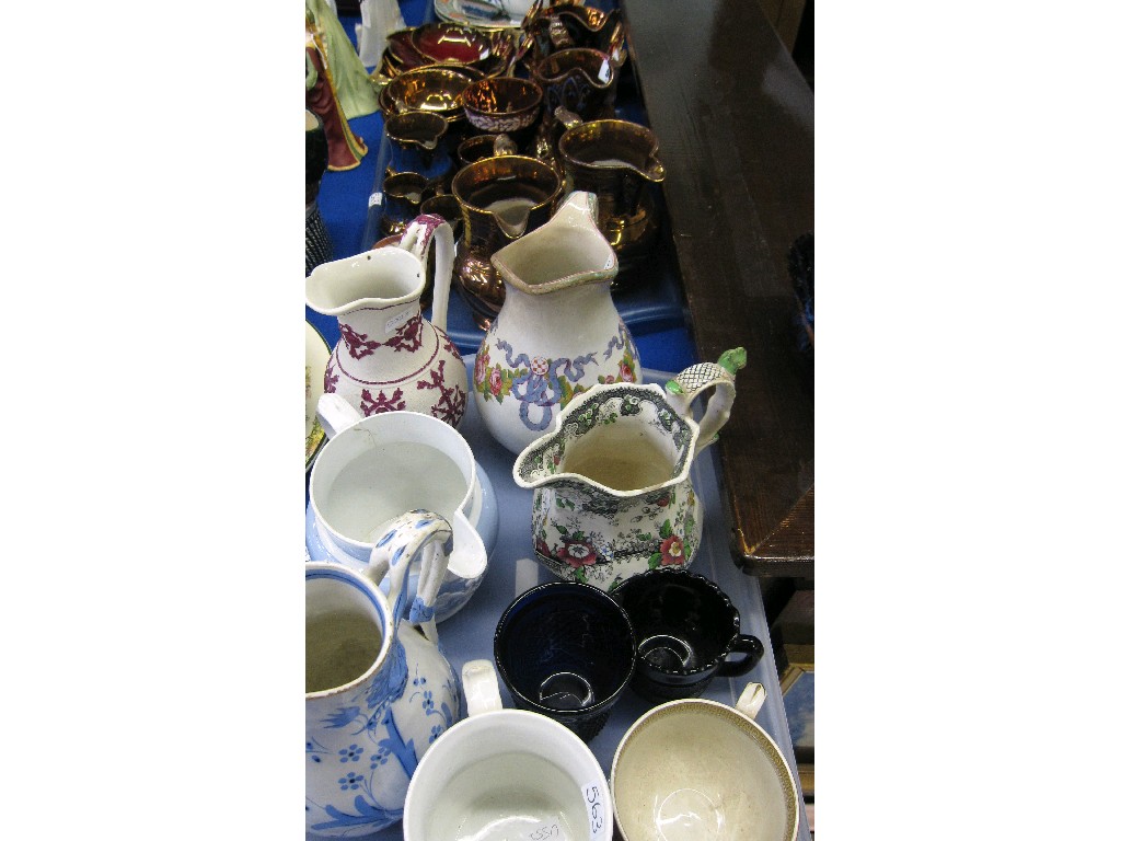 Appraisal: Lot comprising two trays of assorted copper lustre jugs bowls