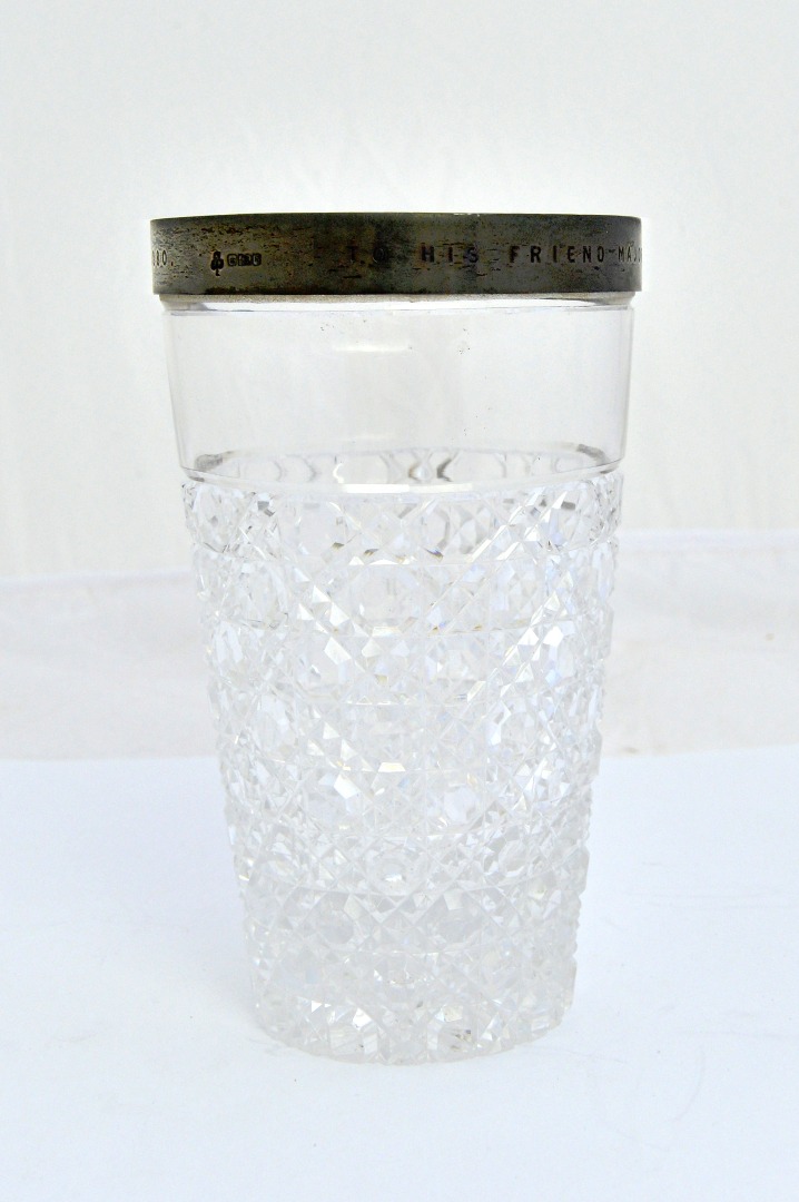 Appraisal: A Victorian silver rimmed hobnail cut glass vase of tapering