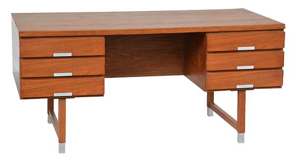 Appraisal: KAI KRISTENSEN DANISH BORN DOUBLE-SIDED DESK teak six drawer with