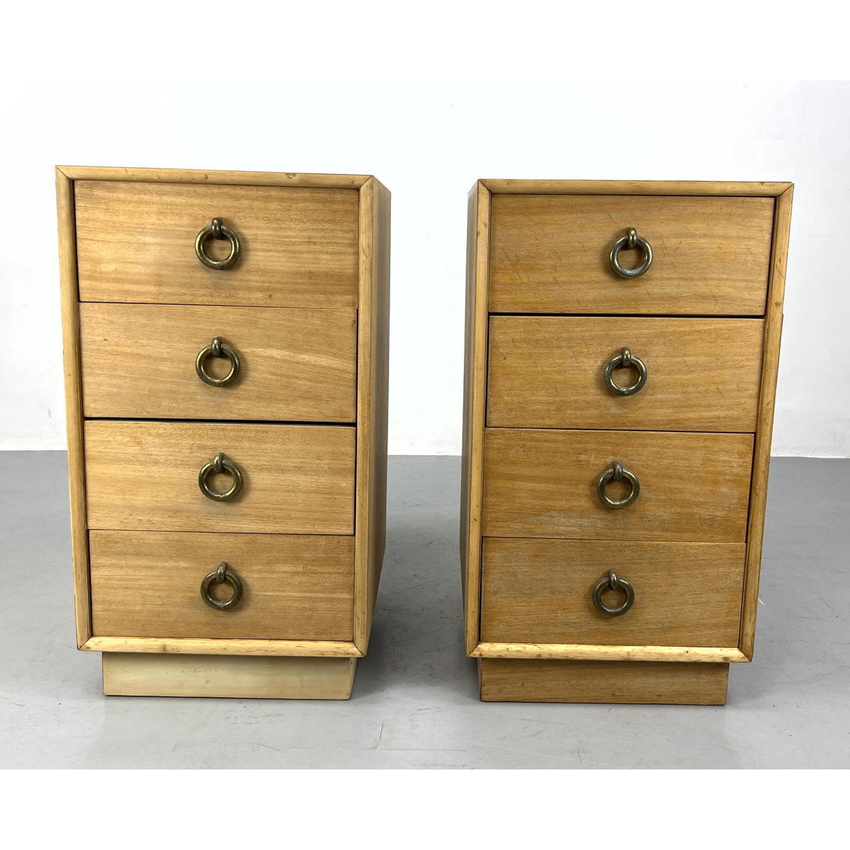 Appraisal: Pair Mid Century Modern Tall Side Cabinet Chests Large brass