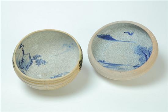 Appraisal: TWO BOWLS Asian th- th century pottery Similar with interior