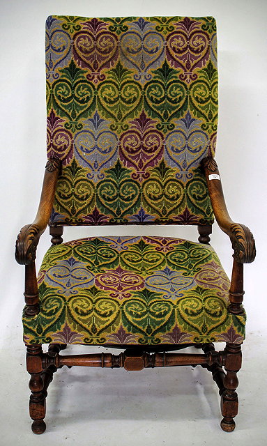 Appraisal: AN EARLY TH CENTURY MAHOGANY FRAMED HIGH BACK ARMCHAIR with