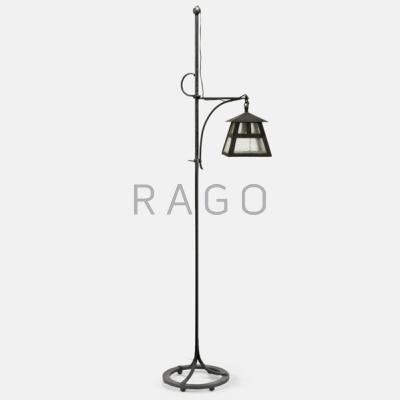 Appraisal: ARTS CRAFTS Wrought iron and textured glass floor lamp c